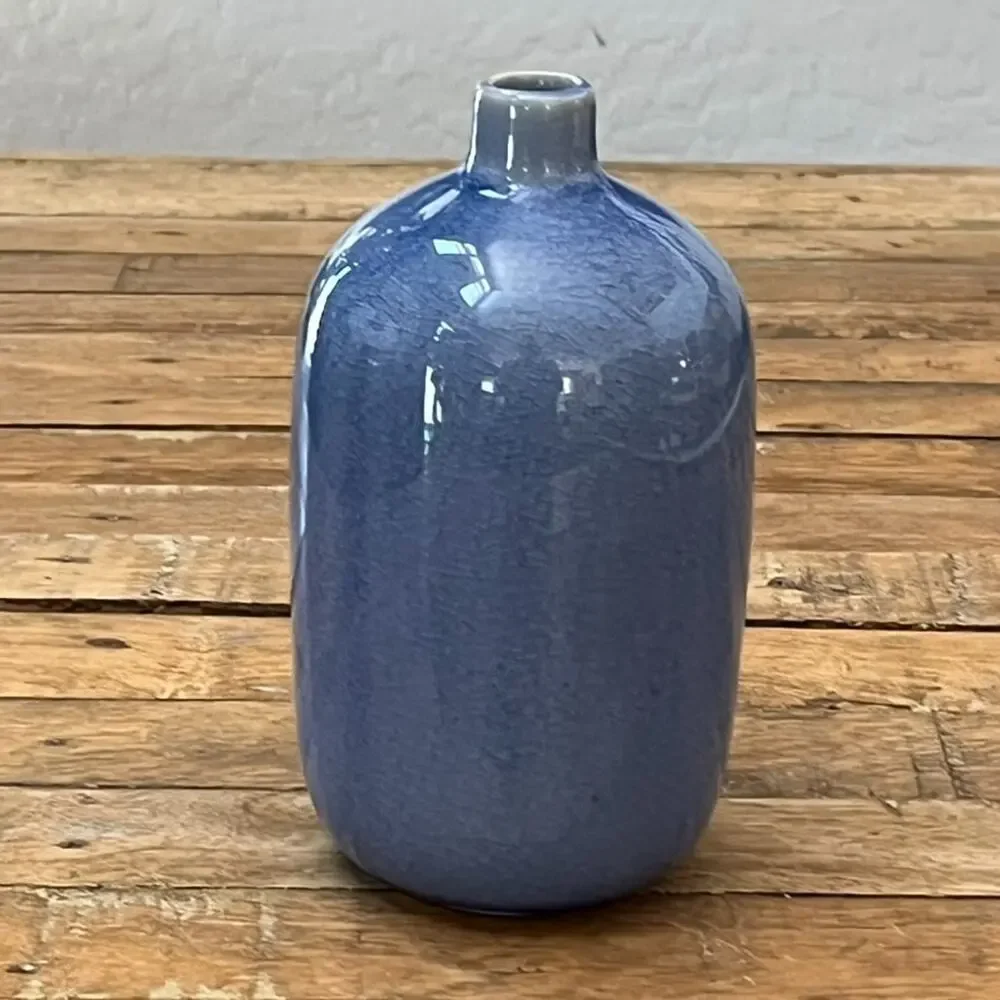 Crate & Barrel Blue Perry Vase Small 6.5” Jug Minimalist Decor
